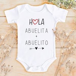 Hola Abuelita and Abuelito Announcement Bodysuit |Hola Abuelitos Baby Bodysuit| Spanish Baby Shower | Futuros Abuelitos |811A