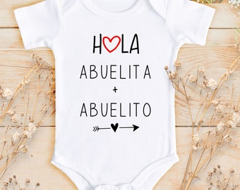 Hola Abuelita and Abuelito Announcement Bodysuit |Hola Abuelitos Baby Bodysuit| Spanish Baby Shower | Futuros Abuelitos |811A