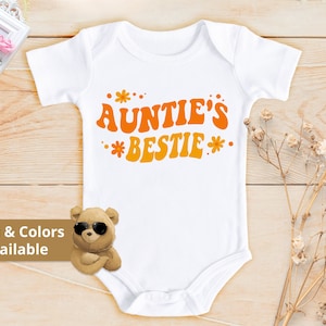 Auntie&#39;s Bestie Floral Bodysuit | Baby Coming Home Outfit | Gender Reveal | Birth Announcement | Baby Shower Tee | 1st Birthday Gift | 856