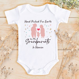 Hand Picked For Earth By My Grandparents In Heaven Girls Bodysuit | Pregnancy Reveal | Baby Shower Gift | Baby Girl Birthday Dress | 801F