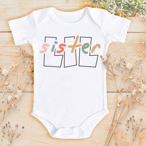 Lil Sister Multi Color Graphic Bodysuit | Baby Birthday Outfit | Gender Reveal Dress | Baby Shower Gift | Birth Announcement | 858B
