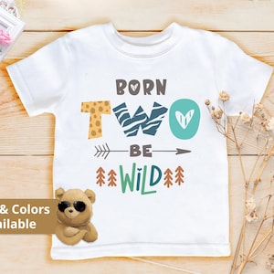 Two Wild Birthday Boy Shirt | Safari Jungle Zoo Animal Theme Birthday Bodysuit | Born Two be wild Tees | Baby 2nd Birthday | 822