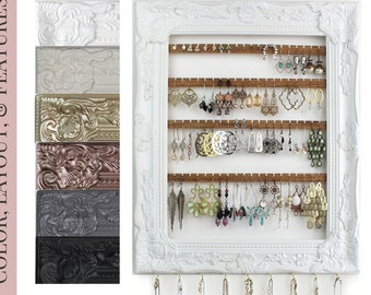 Hanging Earring Holder, Jewelry Organizer Frame, Custom Display, Ornate Vintage Wall Decor