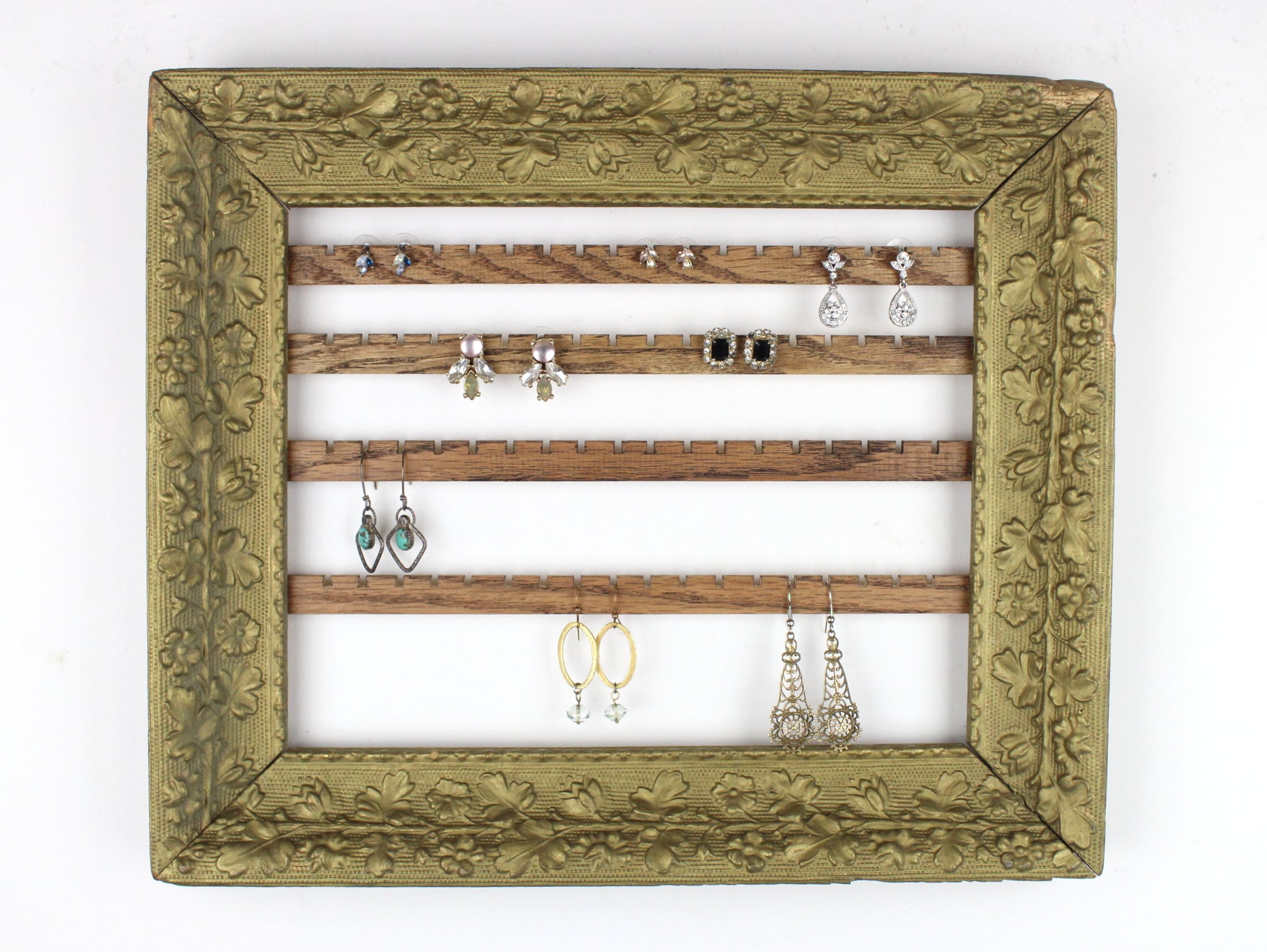Antique Frame Earring Holder, Wall Hanging Jewelry Display 