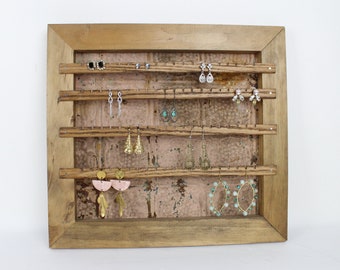 Soporte para pendientes para colgar en la pared, marco de almacenamiento de pendientes con lata antigua, organizador de joyas de madera, decoración de la pared del baño, arte de joyería de estilo vintage