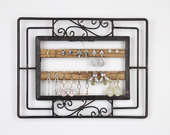 Expositor de pendientes pequeño, organizador de joyas de pared, marco de metal con capacidad para 10 pares, organizador de pendientes de botón y colgantes.