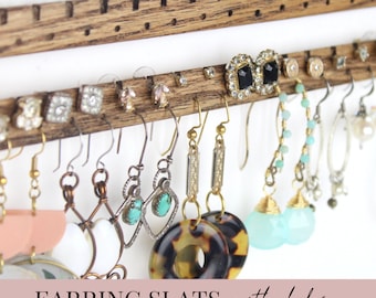 Notched Earring Display Slats with Holes, Earring Holder Rails for DIY Jewelry Organizer Frame, Custom Length Wood, Jewelry Cabinet Insert