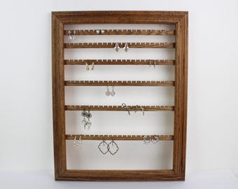 Organizador grande de pendientes, joyero colgante de madera, marco para pendientes de pared, almacenamiento de joyas vintage, capacidad para 72 pares, marco de roble marrón.