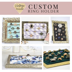 Custom Hanging Ring Holder Tray, Jewelry Display Stand, Standing Ring Organizer, Your Choice Vintage Frame, Unique Jewelry Retail Display