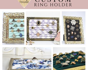 Custom Hanging Ring Holder Tray, Jewelry Display Stand, Standing Ring Organizer, Your Choice Vintage Frame, Unique Jewelry Retail Display