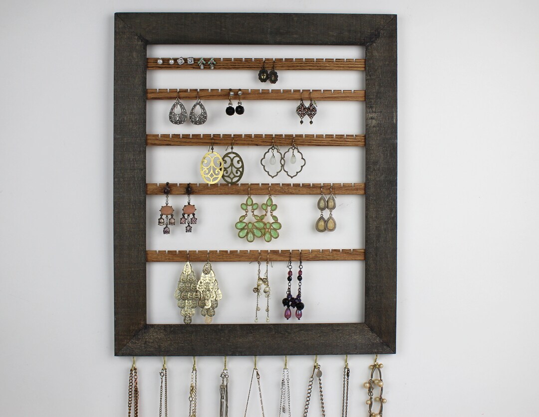Gray Wood Earring Holder, Custom Jewelry Display, Wall Hanging Earring