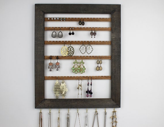 Buy Jewelry Display Earring Organizer, Hanging, Peruvian Walnut, Wood.  Holds 36 Pairs, 15 Peg Necklace Holder. Wall Mounted Jewelry Holder Online  in India - Etsy