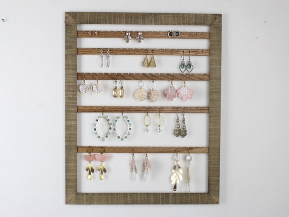 Wooden Earring Display Holder, Rustic Wood Jewelry Organizer,with