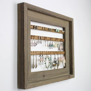 Hanging Earring Storage Frame, Barn Wood Earring Holder, Rustic Jewelry Display, Reclaimed Barn Wood Jewelry Organizer, Jewelry Wall