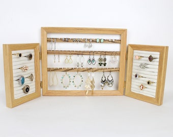Stehender Ohrring- und Ringhalter, faltbarer Ohrring-Organizer, Schmuck-Organisator-Stand, dreifache Ringanzeige, Vintage-Rahmen-Schmuckorganisation