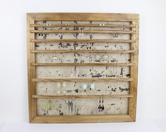 Organizador de pendientes grandes, arte de joyería para colgar en la pared, marco de almacenamiento de pendientes, exhibición de pendientes de lata y madera Vintage, decoración de pared del dormitorio