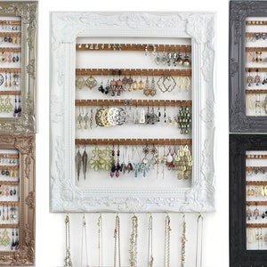 Jewelry Organizer Wall, Post Earring Holder, Earrings Organizer Frame, Hanging Jewelry Organization, Wooden Earring Hanger