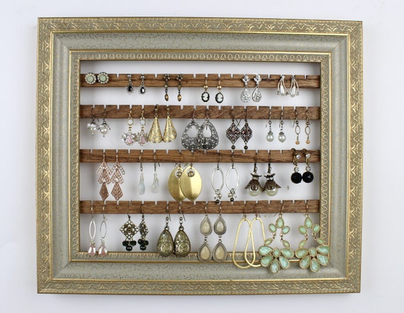 Wall Hanging Earring Display, Elegant Jewelry Holder, Holds 36 Pairs,  Unique Organizer, Vintage Frame, Closet Storage Organization 