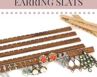 12" Handmade Wood Earring Holders, DIY Earring Organizer Rack, Hand Cut Oak Earring Slats, Wooden Earring Holder Strips, Custom 12 Inch Bars