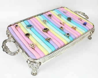 Bandeja para anillos de arcoíris, organizador de joyas de pie, soporte para anillos, exhibición de joyas única, organizador de tocador brillante, almacenamiento de anillos vintage