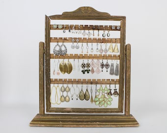 Unique Earring Display, Antique Pivot Frame, Standing Stud Earring Holder, Tilting Frame Jewelry Organizer