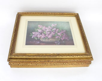 Caja de joyería vintage, caja para marco de fotos, caja de recuerdos con arte floral, caja de baratijas de madera dorada, caja de joyería de madera con espejo, almacenamiento de joyas