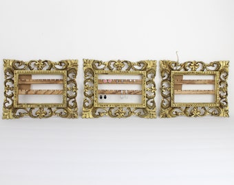 Marco para pendientes dorado, juego de 3 organizadores de joyas, expositor de pendientes para colgar en la pared, almacenamiento de pendientes enmarcados, decoración de pared con marco ornamentado
