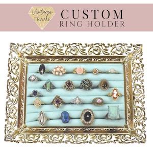 Custom Hanging Ring Holder Tray, Jewelry Display Stand, Standing Ring Organizer, Your Choice Vintage Frame, Unique Jewelry Retail Display