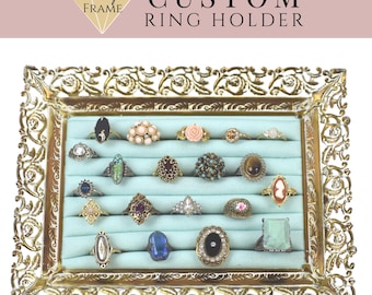 Bandeja porta anillos colgante personalizada, expositor de joyas, organizador de anillos de pie, marco vintage a su elección, expositor de joyas único.