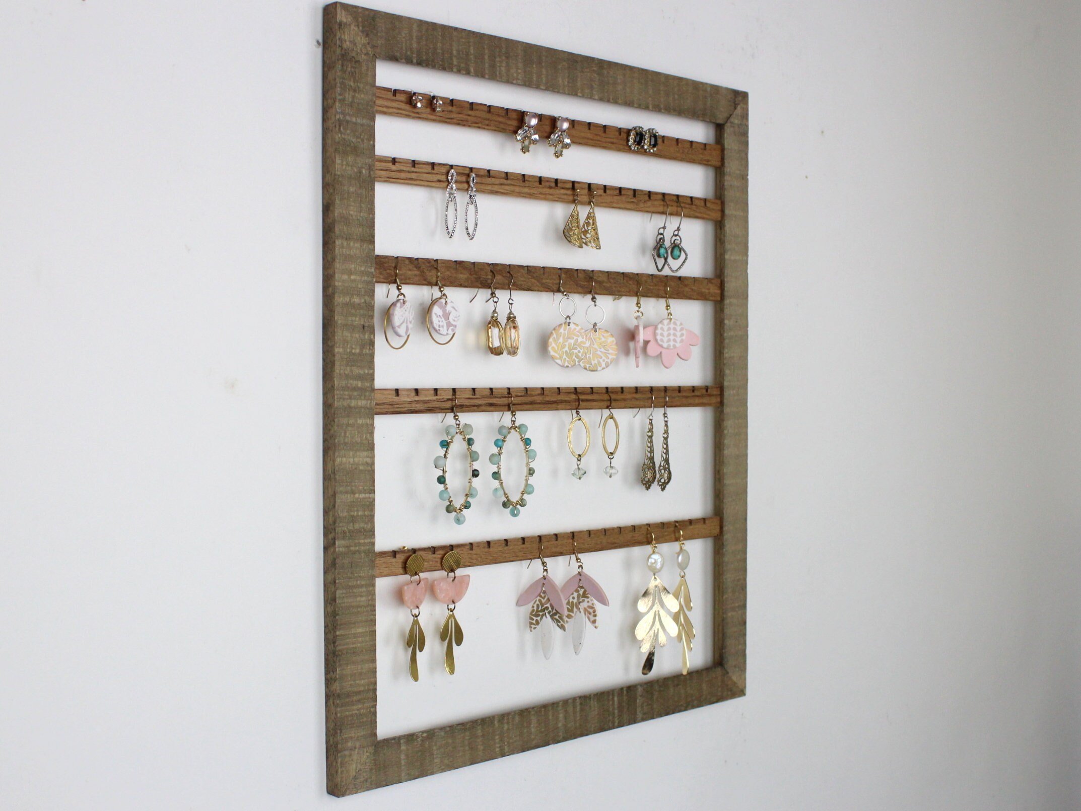 Hanging Jewelry Holder Rustic Brown Earring Display Wood Jewelry