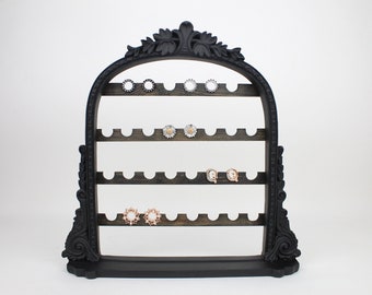 Expositor de calibres de 14 mm, soporte de pie para pendientes, expositor de joyas de sobremesa con decoración, elegante organizador de calibres negro, marco de arco de estilo vintage