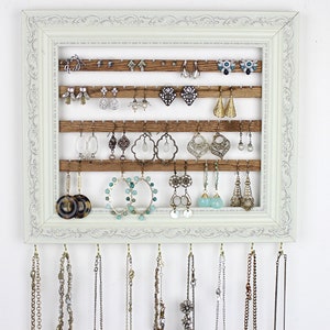 Earring Holder Frame, Jewelry Organization, Wall Hanging Jewelry Organizer, Storage Solution, Wall Necklace Hanger, Stud Holder Slats