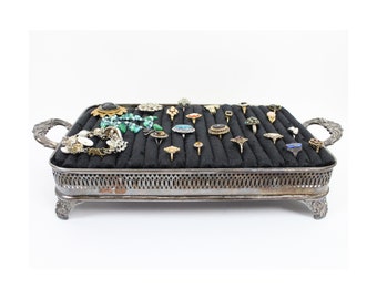 Black Velvet Ring Tray, Standing Jewelry Organization, Ring Holder Stand, Unique Jewelry Display, Vanity Organizer, Vintage Ring Storage