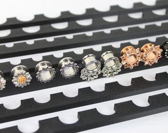 Organizador de pendientes de calibre negro, soporte para dilatadores y túneles para orejas estiradas, barras personalizadas impresas en 3D para marcos DIY.