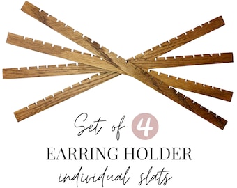 Earring Holder Slats Set of 4, Custom Length Strips, DIY Jewelry Organizer, Armoire Cabinet Organization, Extra Wood Earring Slots, Oak Rows