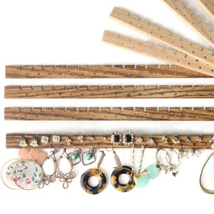 8&quot; DIY Earring Holder, Earring Slats with Holes, Hand Cut Wood Rows, Wall Hanging Jewelry Organizer, Extra Bars with Notches & Holes, 8 Inch