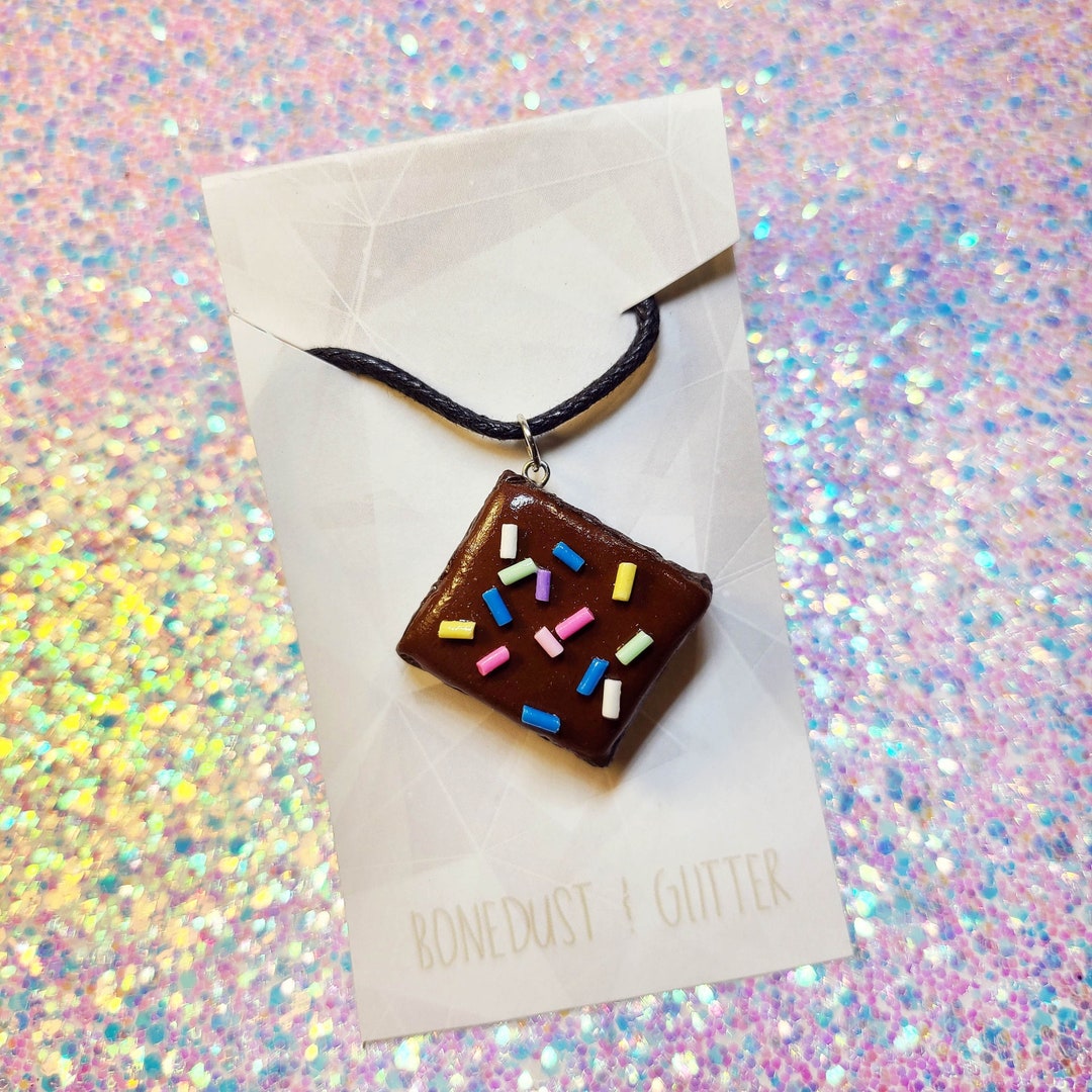 Brownie With Rainbow Sprinkles Cosmic Brownie Dessert Pendant Necklace