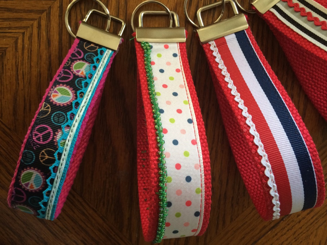 Wristlet key fob handmade with ribbons and trim Etsy