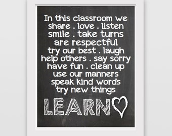 Classroom sign // Teacher sign // Teacher gift // In This Classroom // Classroom Rules // We Learn