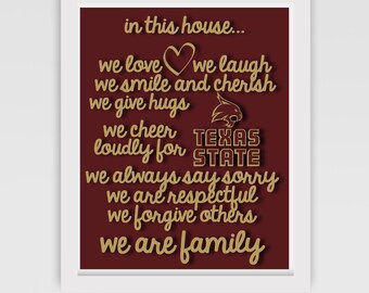 Texas State sign // Texas State University sign // College sign // Texas sign // Bobcats sign // "We are family"
