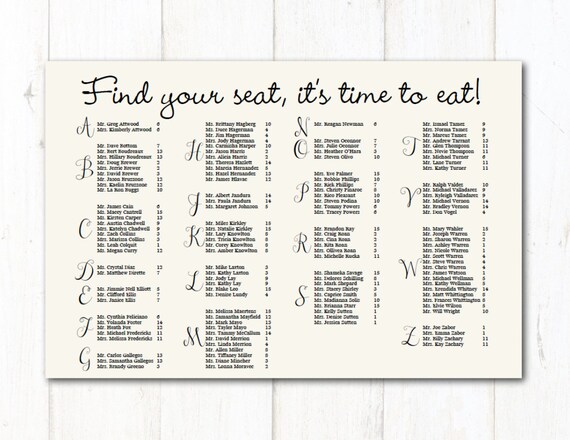 Party Table Seating Chart