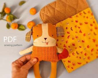 Stuffed Dog in a Bag Sewing Pattern, Plush Puppy Doll PDF Download
