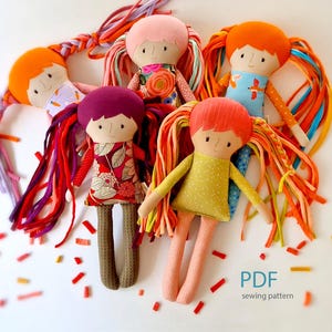 Rag doll 13" sewing pattern DIY, detailed tutorial step by step, Cloth doll pattern PDF, natural linen and cotton first baby doll