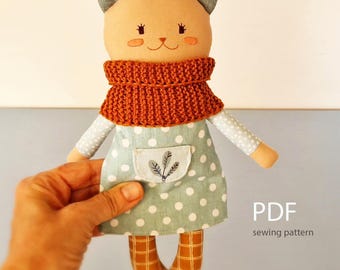 Cat Rag Doll Sewing Pattern, Handmade Stuffed Animal (PDF Pattern)