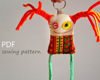 Pattern Worry doll Key-chain Little Monster, PDF Sewing Pattern, Cloth Doll Pattern, Monster Doll Pattern pocket guardian amulet doll