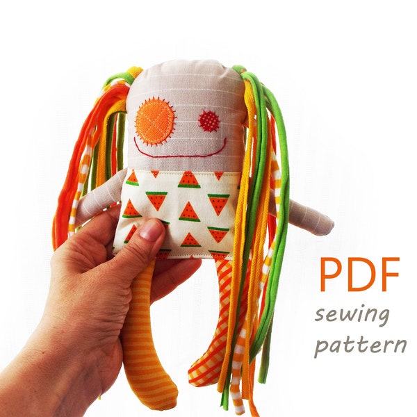 Pattern Little Monster doll DIY, textile stuffed small fabric monster worry Doll, Sewing Cloth Textile Doll pattern, gift for toddler