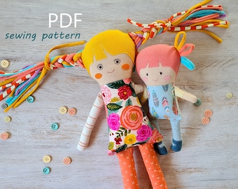 DIY rag doll Sewing Pattern PDF, To sew Stuffed Doll for Newborn, Textile doll pattern with tutorial, soft companion for toddler, mom and me