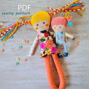 DIY rag doll Sewing Pattern PDF, To sew Stuffed Doll for Newborn, Textile doll pattern with tutorial, soft companion for toddler, mom and me