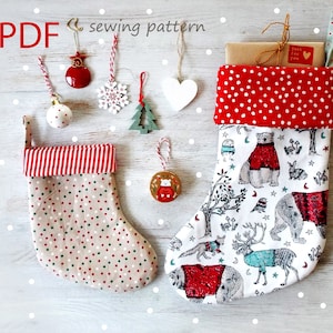 Christmas Stocking Sewing Pattern Holiday Wall Decor, two sizes 8" and 14" (PDF Pattern)