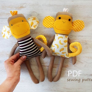 Stuffed animal monkey toy sewing pattern . Monkey cloth doll patterns baby girl gift . Rag doll monkey pattern safari baby shower 画像 2